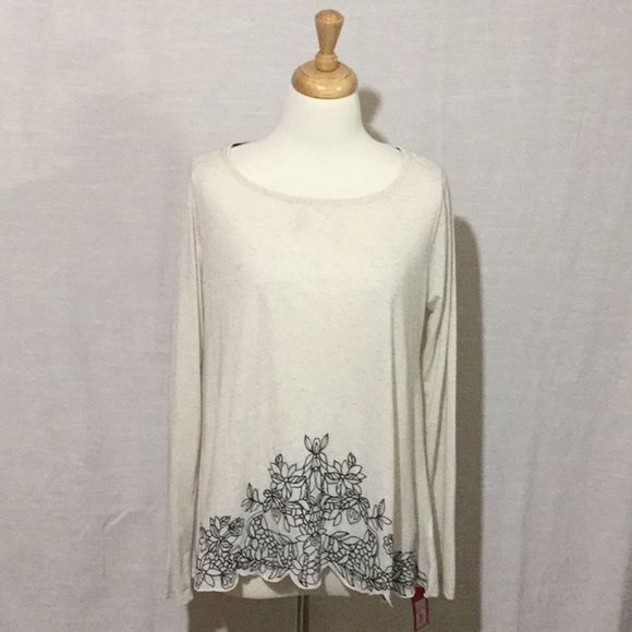 Xhilaration Tops - Tunic with Scalloped Front Hem & Embroidered